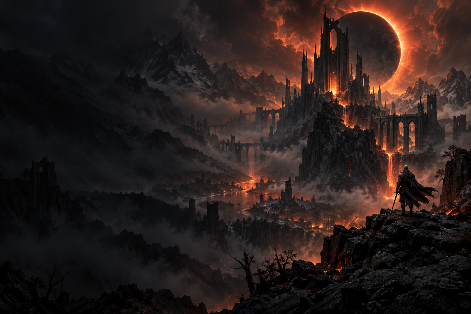 The Ashen Citadel beneath an eclipse